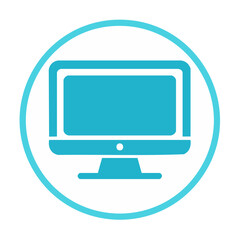 Teal Computer Monitor Icon on White Circle Technology Communication Vector Illustration Design Resource Isolated