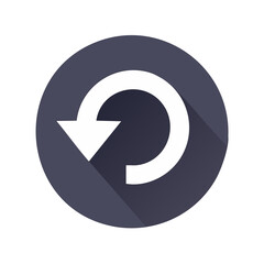 White circular arrow on gray disc. Symbolizes refresh, reload, return, or undo actions in software applications and user interfaces.