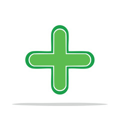 Obraz premium Green plus sign with white outline, graphic resource on black background