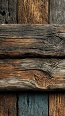 Wooden texture with rustic patterns highlighting various shades and natural imperfections in a close-up view emphasizing earthy tones