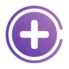 Obraz premium Modern plus sign icon inside a gradient purple circle graphic element on black background
