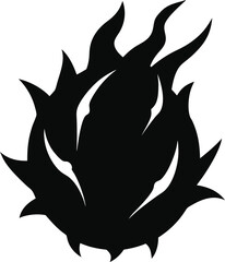 Fiery Dragon Fruit Silhouette A Striking Black and White Graphic Design