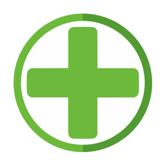 Obraz premium Green cross symbol in white circle, plus sign icon for health, medical, safety, and positivity concepts