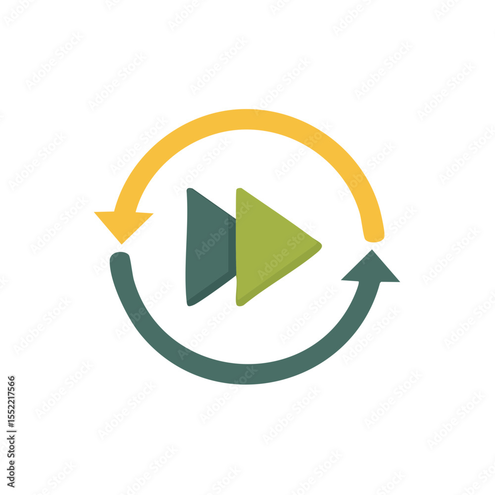 Poster circular arrow recycle icon indicating rewind restart process with black background
