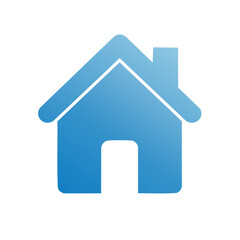 Blue house icon symbol on black background representing real estate, home ownership, and property, concept for mortgage or residence