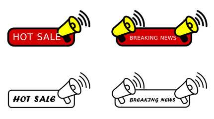 Hot Sale & Breaking News Megaphone Icons – Promotional Alert Graphics