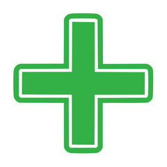 Obraz premium Green Plus Sign with White Outline Symbol on Black Background Illustration