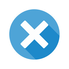 Obraz premium White Cross Icon in Blue Circle Minimalist Design Negative Choice Cancellation Button Deletion Symbol Flat Design UI and UX Graphics