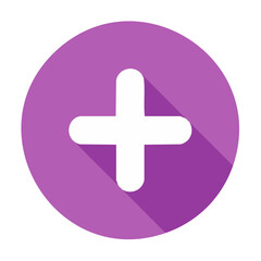 Obraz premium White Plus Sign on Purple Circle Flat Design Style Addition Symbol Graphic