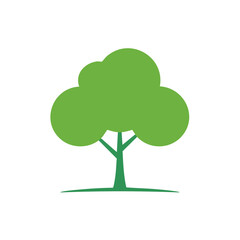 Stylized Green Tree with Round Canopy on a Black Background, Flat Illustration