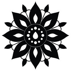 Elegant Black and White Floral Mandala Design  Perfect for Printing, Tattoos, and Digital Art Projects