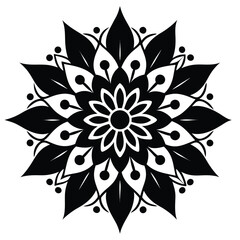 Intricate Black and White Mandala Design  Floral Symmetrical Pattern for Art, Coloring, and Meditation