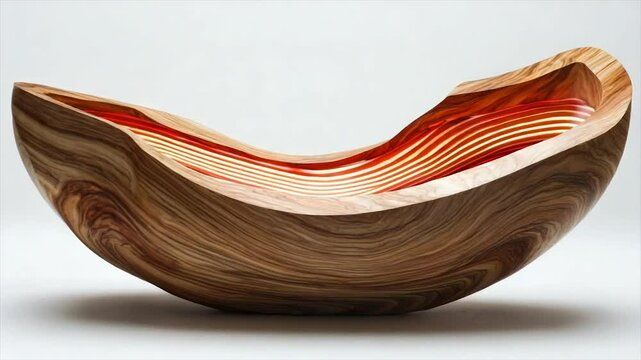 Hand-carved wooden bowl with red inlay