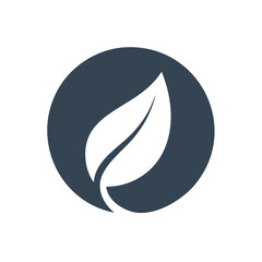 Single Dark Leaf Icon in Round Shape Symbolizing Nature, Ecology, and Plant Life on a Black Backdrop