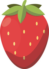 Flat Vector Illustration of a Ripe Red Strawberry with Leaves