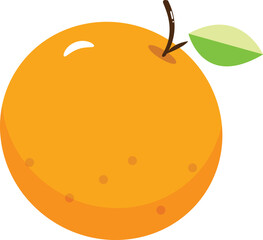 Flat Vector Illustration of a Fresh Orange Fruit with Leaf