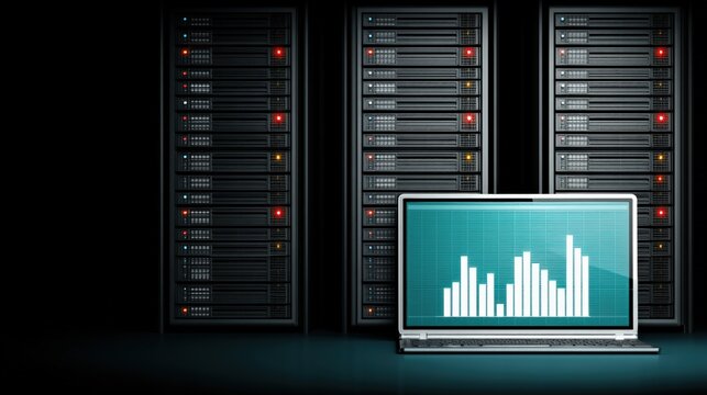 Data analysis action in a server room technology environment digital visualization concept