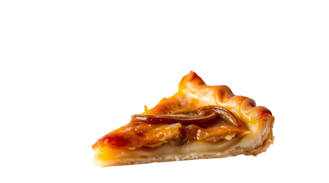 Photo of slice of a savory tart isolated on transparent background