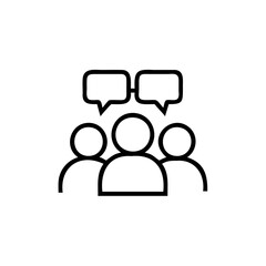 And graphic of three people with speech bubbles representing discussion or labour