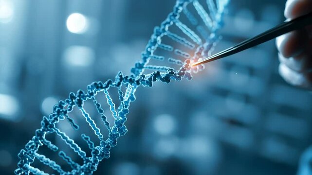 Crispr gene editing process on DNA strand with precision in laboratory setting. Genetic engineering concept