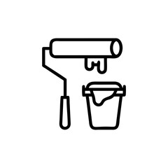 And handdrawn of a paint roller dripping paint into a bucket on background painting