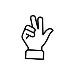 Handdrawn outline of a hand gesturing the number two with two fingers raised on background