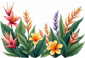 vibrant realistic colorful plant illustrations detailed white background botanical art flora, leaf, flower, petal, greenery, stem, vegetation, bouquet