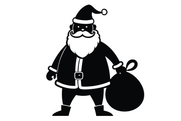 Silhouette Illustration of Santa Claus with Gift Sack for Festive Holiday Season
