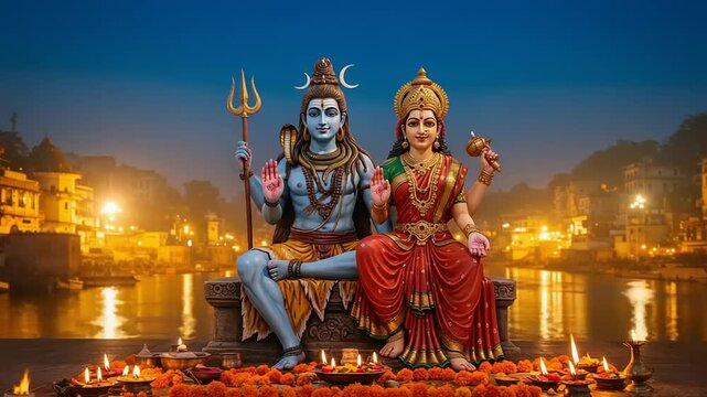 Shiva with Parvati, Varanasi, and India.