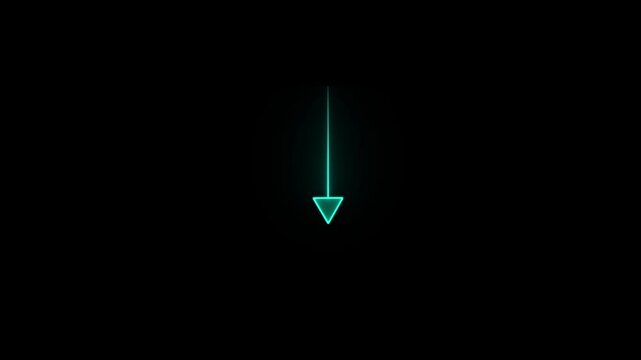 Arrow-shaped neon sign. Neon arrow symbol icon.Abstract glowing neon down arrow icon animation on black background. 4k animation video .