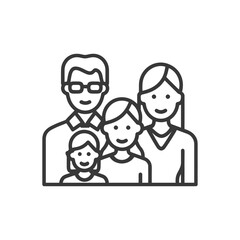 Minimalist Family Portrait: Line Art Illustration of Four Smiling People