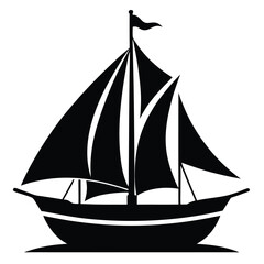 Sailboat Silhouette Black and White Illustration of Classic Sailing Vessel on the Water