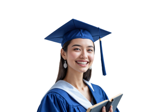 Portrait of student graduated from university college study isolated on transparent background