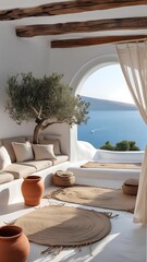 Obraz premium Traditional Cycladic Home With Soft Beige Palette and Sea Breeze Feel