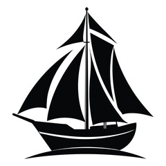 Silhouette of a Classic Sailing Ship with Full Sails Against a Clean Background