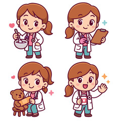Cute doctor girl cartoon vector icon illustration medical profession icon isolated flat vector