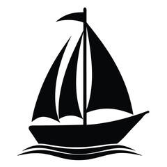 Silhouette of a Sailing Boat with Three Sails Navigating on Wavy Waters