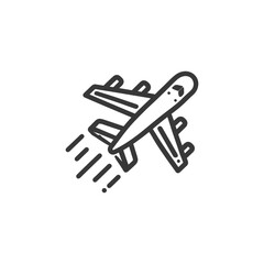 Obraz premium Airplane Icon: Modern Line Art of a Flying Aircraft with Motion Trails