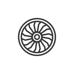 Turbine Icon: Sleek, Modern Design with Radial Blades and Circular Frame on White Background