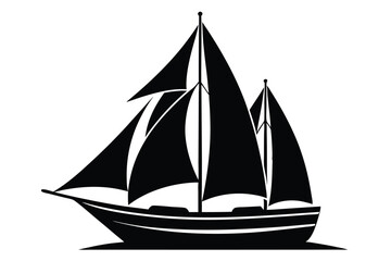 Silhouette of a Sailing Boat with Three Sails and Two Masts Illustration