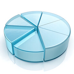 A light blue pie chart divided into six sections on a white background with a reflective surface