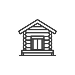 Minimalist Log Cabin Icon: Simple Line Art of Rustic Home