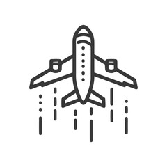 Airplane Ascending: Minimalist Line Art Icon with Exhaust Trails