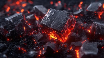 Molten cubes in a fiery environment.