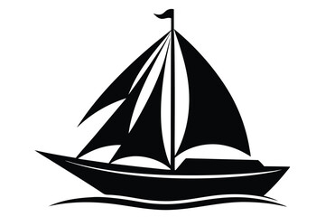 Black Silhouette of a Sailboat with a Mast and Flag on Water