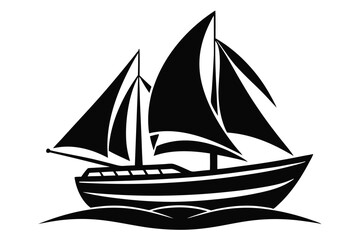 Monochrome Silhouette of a TwoMasted Sailing Ship Over Calm Water Illustration