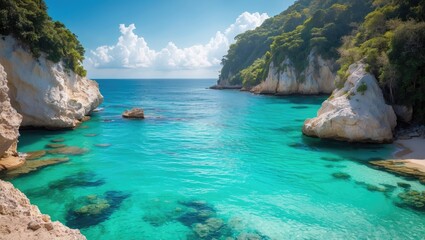 Fototapeta premium Amazing turquoise sea and beautiful beaches with clear waters and scenic cliffs.