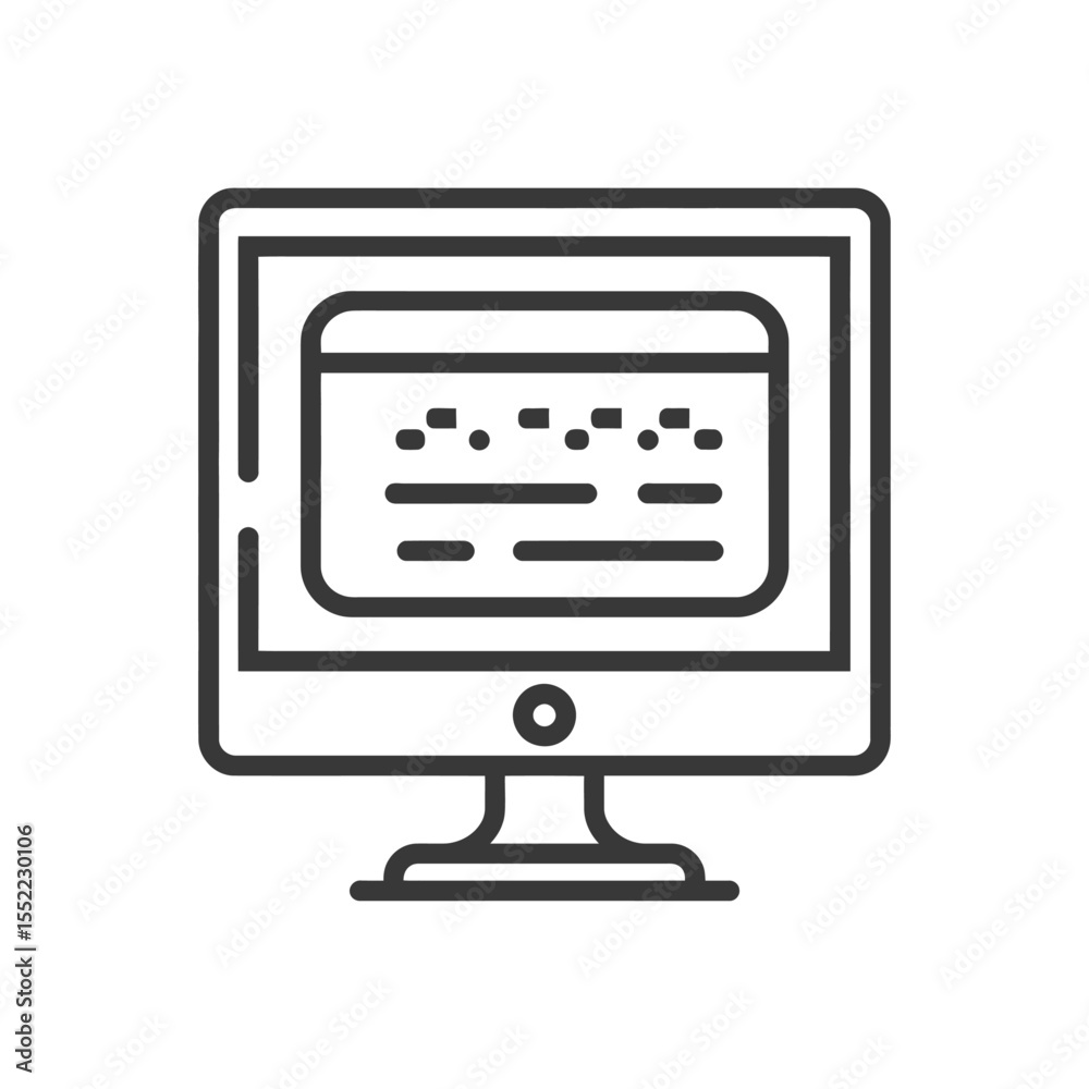 Poster modern computer icon with data display, minimalist line art design