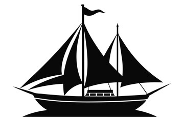 Silhouette of a TwoMasted Sailing Ship with Sails and Flag on Top