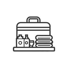 Fototapeta premium Minimalist Line Art: Suitcase with Toiletries and Towels Illustration